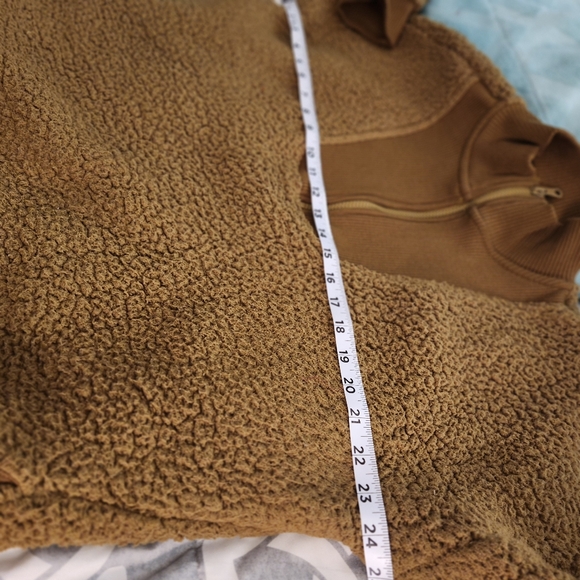 Aerie Dream Sherpa Quarter Zip Sweatshirt Dijon Brown Oversized women's small - Picture 10 of 11